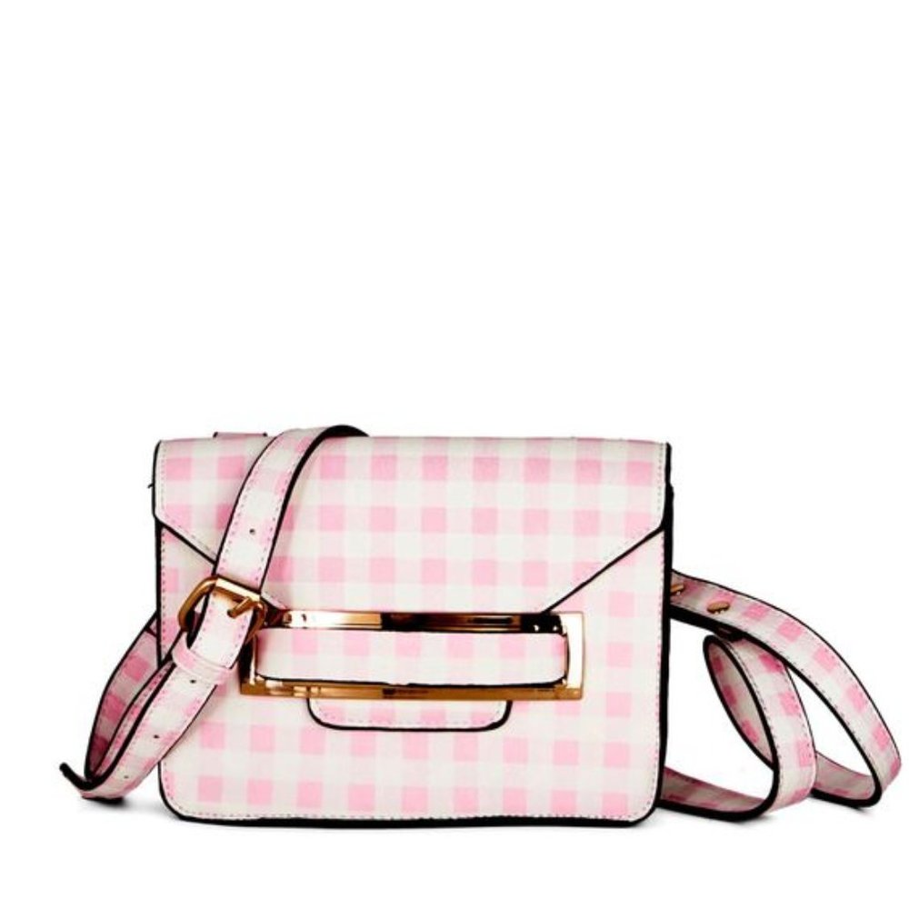 KLING Pink & White Check Gingham Crossbody Bag